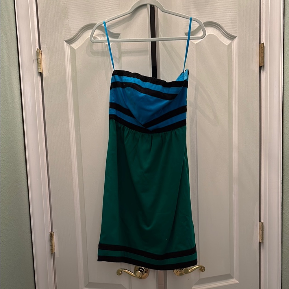 Blue and Green Strapless Dress